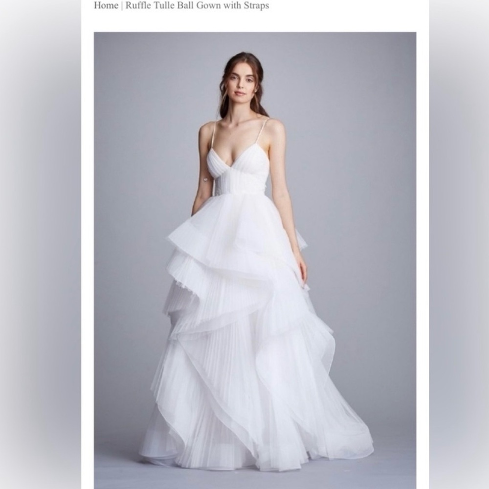 Marchesa White Ruffle Tulle Ball Gown